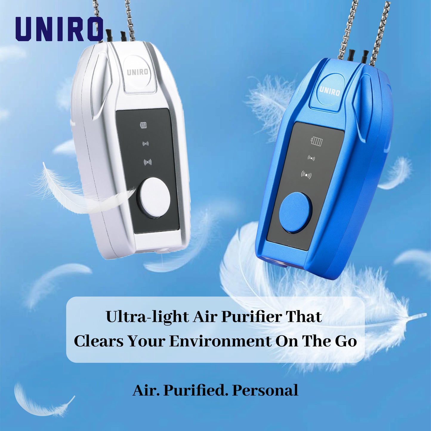 Uniro Wearable Personal Air Purifier, Compact, No Filter Required, High Anion Concentration