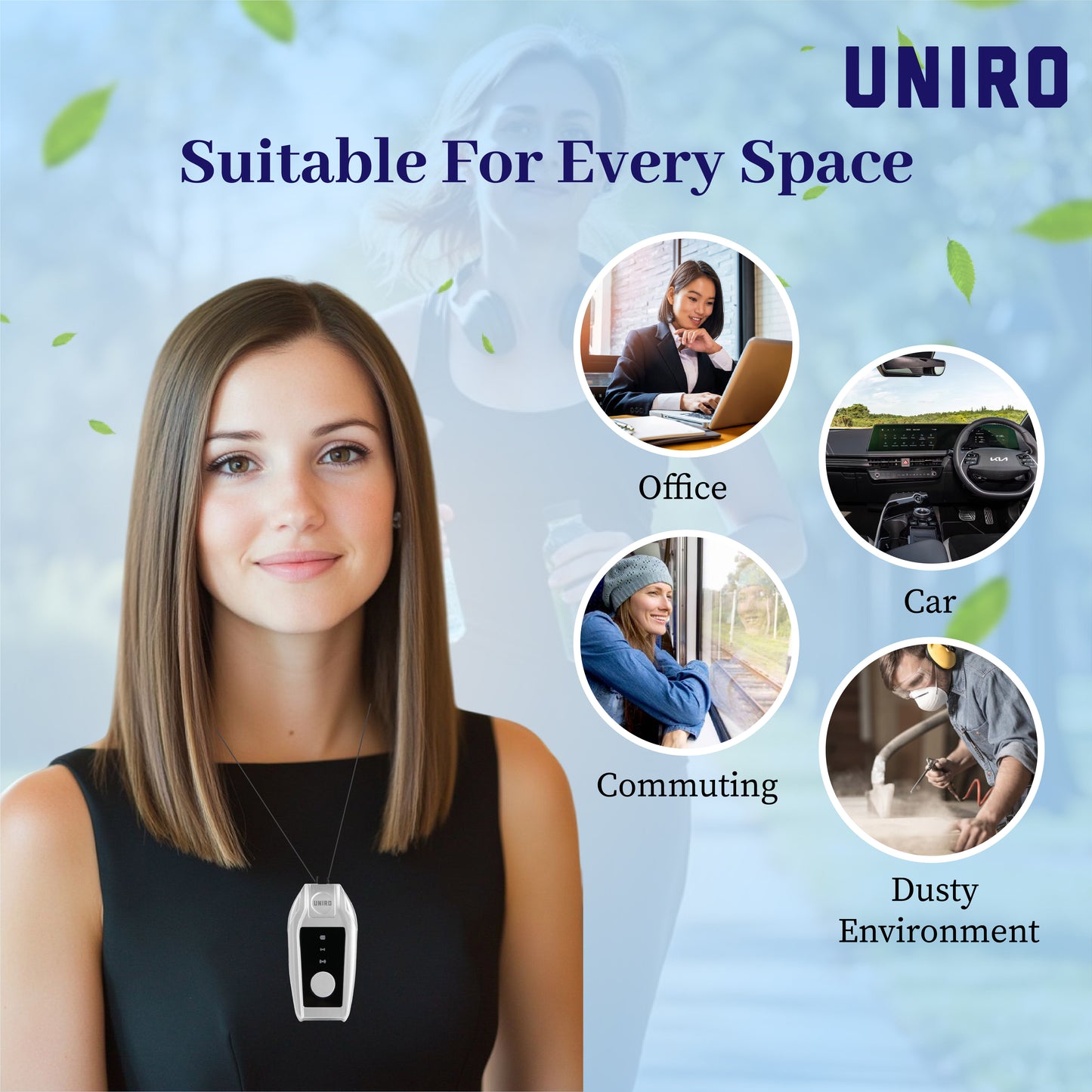 Uniro Wearable Personal Air Purifier, Compact, No Filter Required, High Anion Concentration