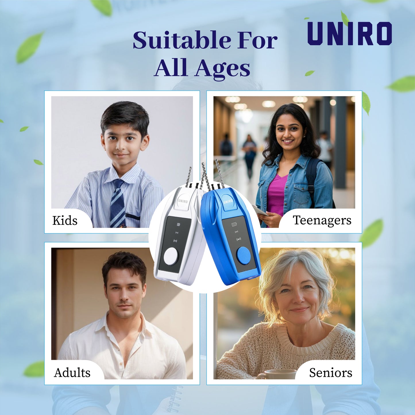 Uniro Wearable Personal Air Purifier, Compact, No Filter Required, High Anion Concentration